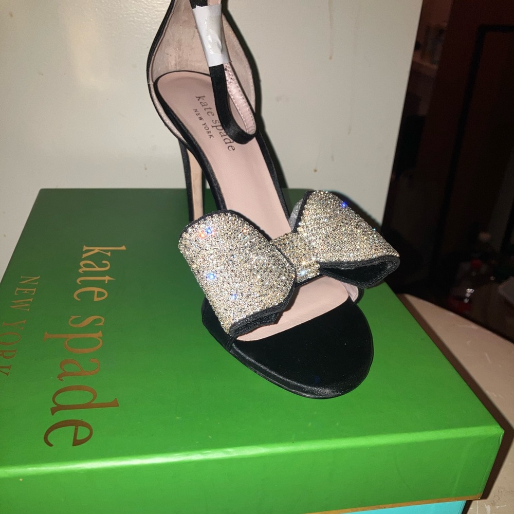 Kate Spade size 8.5 shoe . Black Satin Rhinestone bow. Excellent condition.